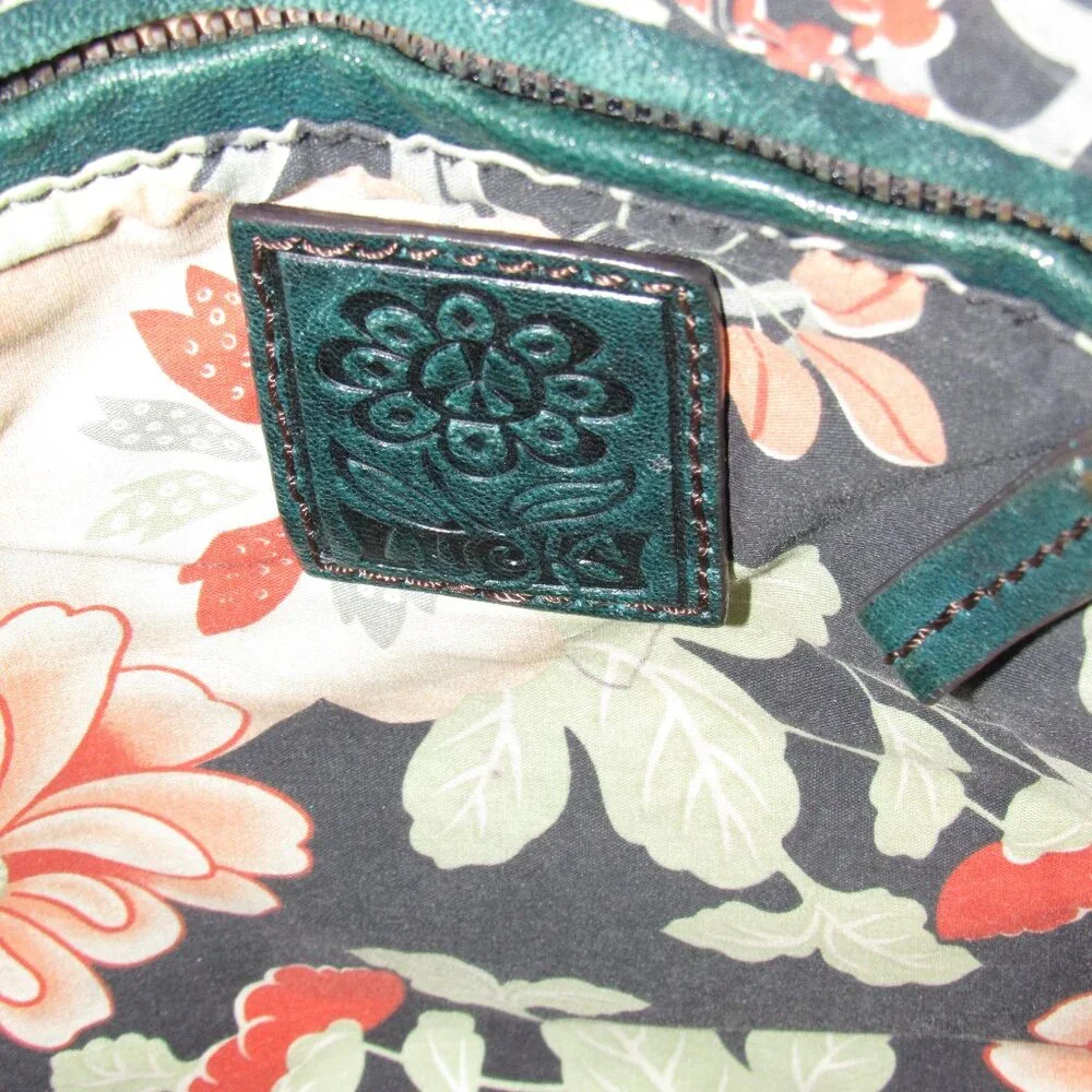 Vtg Lucky Brand Y2K Rocken Ruffles Distressed Leather Shoulder Bag Purse Green - Picture 6 of 6